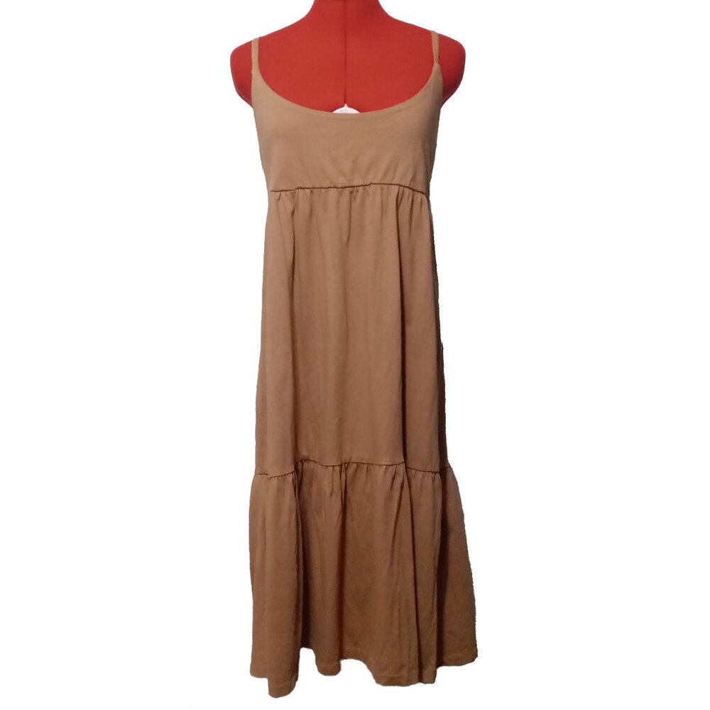 Camel Brown Tiered Stretchy Summer Maxi Dress